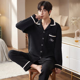 Men's Pajama Set Long Sleeve Trouser Men Autumn Winter Sleepwear Cotton Pyjamas Male Casual Loungewear Home Clothes 2 Piece Suit