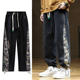 Foesce New Men's Jeans Baggy Pants Fashion Bear Patchwork Wide  Leg Denim Joggers Men Hip Hop Streetwear Straight Jean Trousers