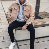 Foesce Autumn Men Jackets Fashion Solid Long Sleeve Buttoned Turn-down Collar Coats Casual Mens Clothes Outerwear Male New Streetwear