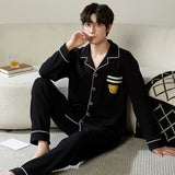 Men's Pajama Set Long Sleeve Trouser Men Autumn Winter Sleepwear Cotton Pyjamas Male Casual Loungewear Home Clothes 2 Piece Suit