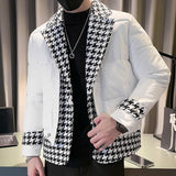 Fake Two-piece Houndstooth Stitching Lapels Jacket Winter Korean Trend Jacket Men Top Quality Solid Color Thick Coat Snow Parka