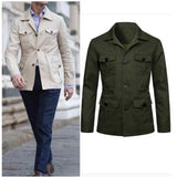 Cotton Linen Cargo Jackets Men Multi Pockets Outdoor Jacket Safari Jacket Streetwear Work Outwear 4 colors Size M-5XL