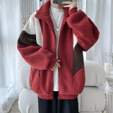 Lamb Fleece Jacket Winter Hip Hop Men Coat Zipper Splicing Furry Harajuku Streetwear Light Couple Jacket Solid Color Autumn New