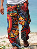 Foesce Summer Men Baggy Pants Casual Printed Design Wide Leg Trousers Retro Vintage Beach Hawaiian Plus Size Loose Pants Man Streetwear