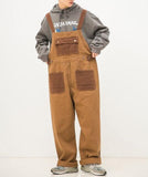 Foesce Overalls Orange Brown Suspender Pants Two-Sided Wear Couple Jumpsuits  Loose Straight Cargo Pants Japanese Artistic Jumpsuits Pa