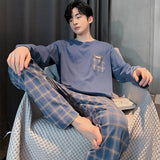 Fashion Autumn Letter Print Pajamas Sets for Men Plaid Pants Pure Cotton Male Sleepwear Big Yards 4XL Home Wear Lounge Nightwear