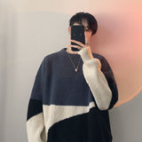 Stylish O-Neck Knitted Spliced All-match Korean Color Sweater Men's Clothing Autumn New Casual Pullovers Loose Warm Tops