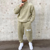 Mens Brushed Stand Collar Sports Suit Autumn and Winter Casual Loose Plush Warm Sweatshirt Sweatpants Two-piece Sets Men Clothes