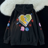 Foesce Harajuku Embroidery Zip Up Hoodies Women Hippie Y2k Oversized Kawaii Casual Female Cute Pattern Sweatshirts Fashion