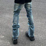 High Street Retro Ink Splash Patchwork Ripped Jeans Flare Pants Men and Women Straight Casual Oversized Loose Denim Trousers