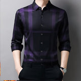 Foesce  New Shirt Wrinkle resistant and Iron free Men's Long Sleeve Luxurious and Comfortable Lapel Slim Spring and Autumn Plaid Print