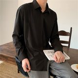 Korean Fashion New Drape Shirts for Men Solid Color Long Sleeve Ice Silk Smart Casual Comfortable Button Up Shirt