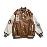 Mens Varsity PU Leather Baseball Jacket Men Women Vintage Embroidery Letter Patchwork College Coats Hip Hop Bomber Coat Unisex