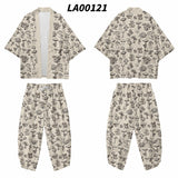 2PCS Men Print Mushroom Robe Sets Summer Rayon Pajamas Suit Cardigan Kimono Lagre Size Sleepwear Pant Casual Home Clothes