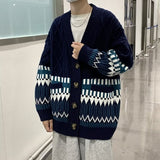 Autumn Loose Cardigan Sweaters Fashion Retro All-match Outwear Sweaters Men V-neck Plaid Casual Oversized Button Sweater