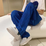 3-color Pleated Pants Men Fashion Casual Wide-leg Pants Mens Japanese Streetwear Loose Straight Ice Silk Pants Mens Trousers