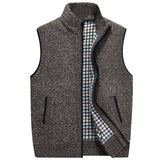 Men's Knitted Sweater Vest  Stand-Up Collar Zinpper 100% Cotton Soild Cardigans Autumn Sleeveless Top Casual Loose Golf Man Vest