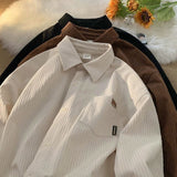 Corduroy Long Sleeve Polo Shirts for Men Fashion Retro Autumn and Winter New Loose Harajuku Casual Shirt Coat Men Clothing