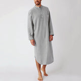 Cotton Men's Sleep Robes Solid Color Long Sleeve Nightgown O Neck Leisure Mens Bathrobes Comfort Homewear Plus Size