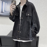 Japanese Fashion Cashew Flower Denim Jacket Men Oversized Fall Loose Trend Retro Jacket Korean Casual Handsome Coat Streetwear