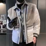 Fake Two Pieces Lamb Wool Jacket Thickened Short Mens Parka Homme Letter Coat Men Streetwear Casual Warm Winter Jacket Men