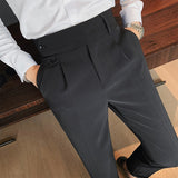 Foesce British Style Autumn New Solid Business Casual Suit Pants Men Clothing Simple All Match Formal Wear Office Trousers Straight