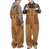 Foesce Overalls Orange Brown Suspender Pants Two-Sided Wear Couple Jumpsuits  Loose Straight Cargo Pants Japanese Artistic Jumpsuits Pa