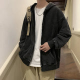 Vintage Hoodie Sweatshirts Cardigan Distressed Men's Jacket Coats Black Autumn Loose Casual Japanese Streetwear Hip Hop