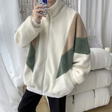 Lamb Fleece Jacket Winter Hip Hop Men Coat Zipper Splicing Furry Harajuku Streetwear Light Couple Jacket Solid Color Autumn New