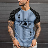 Men T-Shirt Summer Oversized T-Shirt Fashion Solid Color Striped Spades Print Shirt Card Pattern Casual Street Short Male Tops