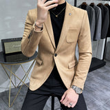 Foesce Leather Jacket Blazer Men Casual Slim Blazer Hombre Suit Leather Jacket Men Terno Masculino Men Clothing 6 Color