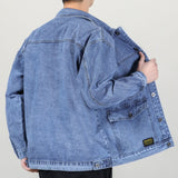 Fall high-end denim jacket men's baggy multi-pocket trend matching handsome top large size lapel casual jacket