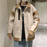 Men's Jackets Spring Autumn Woolen Suit Jacket Loose Retro Long Sleeves Single-breasted Turndown Collar Color Matching Coats