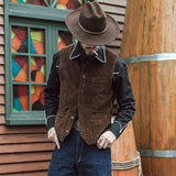 Cowboy Style Vintage Waistcoats Mens Knitted V Neck Single Breasted Vest Jackets For Men Fashion Sleeveless Knit Coat Streetwear