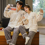 Flannel Sleepwear New Women Men Winter Warm Fleece Couples Pajamas Set Lovers Nightgown Kimono Pijamas Home Clothes