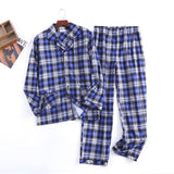 Autumn and Winter Men's Newest Cotton Flannel Brushed Trouser Suit Plaid Design Clothes with Button Pajama Set Homewear Men Suit