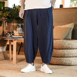 Japanese Loose Men's Cotton Linen Pants Male Summer New Breathable Solid Color Linen Trousers Fitness Streetwear Plus Size M-5XL