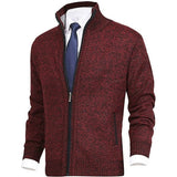 Foesce  Men's Solid Fashion Cardigan Sweater Stand Collar Autumn Male Zipper Knitted Coat Long Sleeve Pullover Jackets Large Size