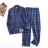 Autumn and Winter Men's Newest Cotton Flannel Brushed Trouser Suit Plaid Design Clothes with Button Pajama Set Homewear Men Suit