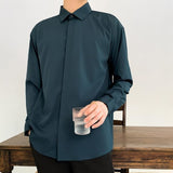 Korean Fashion New Drape Shirts for Men Solid Color Long Sleeve Ice Silk Smart Casual Comfortable Button Up Shirt