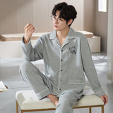 Men's Pajama Set Long Sleeve Trouser Men Autumn Winter Sleepwear Cotton Pyjamas Male Casual Loungewear Home Clothes 2 Piece Suit