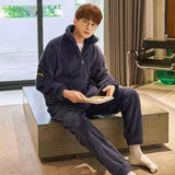 Warm Sleepwear Men's Coral Fleece Winter Thick Pajamas Set Male Long Sleeve Trousers Pijama Casual Pyjamas Mujer Home Wear