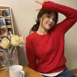 Foesce  Embroidered round neck twist sweater pattern Korean style knitted ins fashion sweater autumn and winter pullover retro trend top