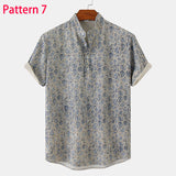 Foesce Summer New Short Sleeve Floral Hawaiian Shirt Men Half Placket Collar Beach Shirt Men Casual Holiday Vacation Clothing 3XL