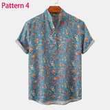 Foesce Summer New Short Sleeve Floral Hawaiian Shirt Men Half Placket Collar Beach Shirt Men Casual Holiday Vacation Clothing 3XL