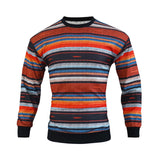 Spring and Autumn Men's New Loose Crewneck Sweater Waffle Digital Printing Colorful Striped Casual Sweater