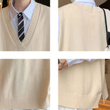 Foesce Sweater Vest Men V-neck Loose All-match Solid Simple Korean Style College Couples Popular Spring New Soft Fashion Knitted Design