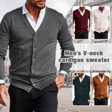 Foesce New Men's V-neck Knitted Cardigan Sweater Spring Autumn Fashion Casual Long Sleeve Warm Sweater Solid Color Buckle Versatile Top