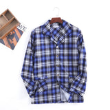 Autumn and Winter Men's Newest Cotton Flannel Brushed Trouser Suit Plaid Design Clothes with Button Pajama Set Homewear Men Suit