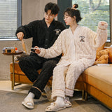 Flannel Sleepwear New Women Men Winter Warm Fleece Couples Pajamas Set Lovers Nightgown Kimono Pijamas Home Clothes